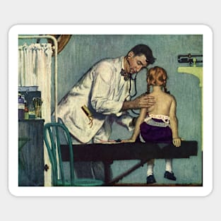 Vintage Science and Medicine, Pediatrician Doctor Treating a Patient Sticker